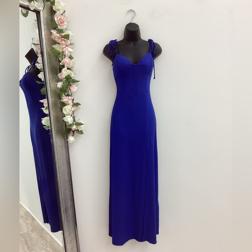 Rhi blue tied strap bustier maxi dress